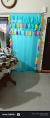 Celestial Tassel Double Layered Sky Blue Curtain with Two Frills on Top