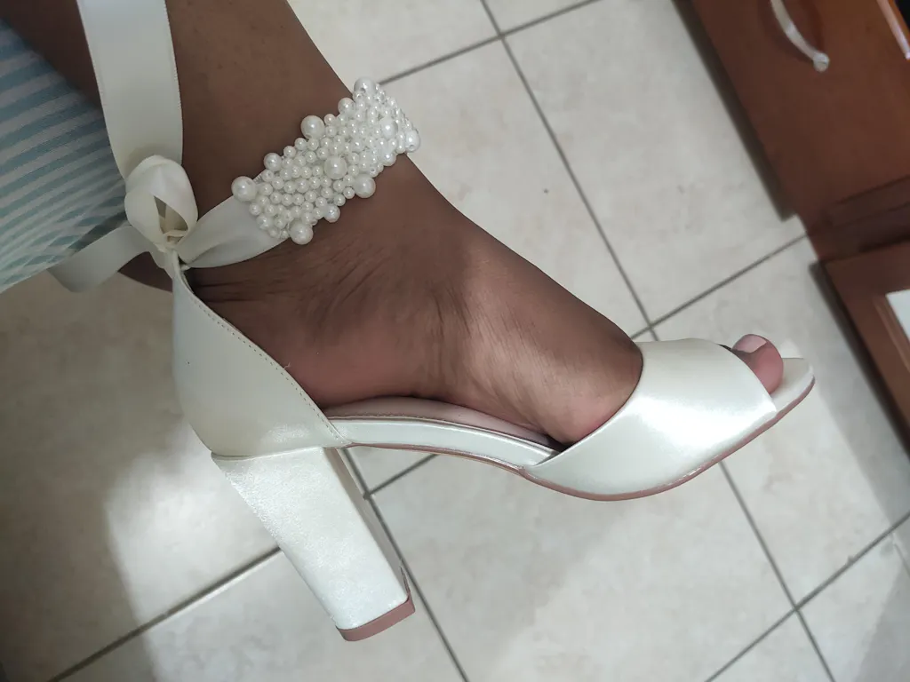 Pearl Satin Ankle Strap High Heel Sandals