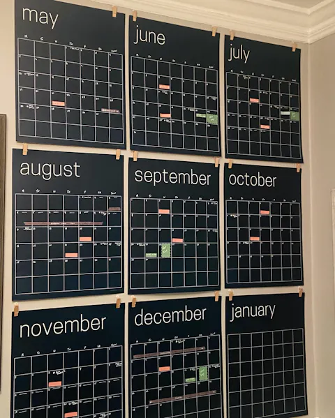 Reusable Large Wall Calendar in Navy Blue | 16 x 20 inches | Undated