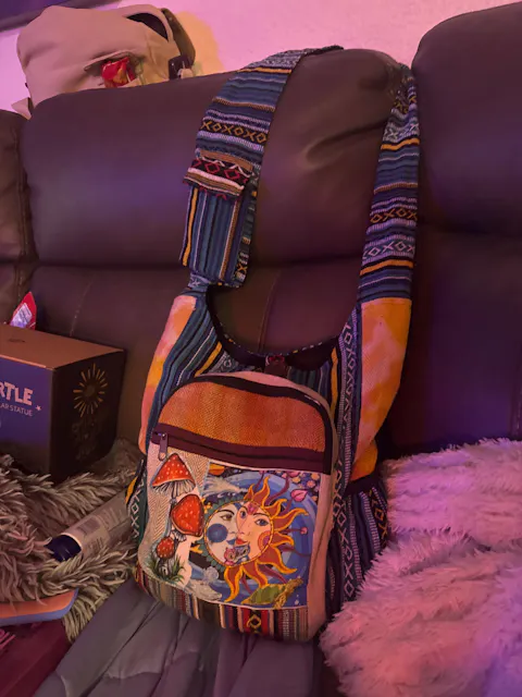 Sun Moon Mushroom Handmade Boho hippie style crossbody shoulder bag