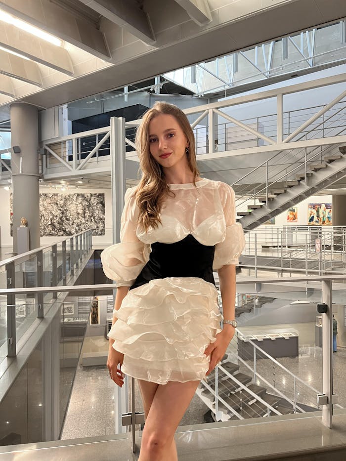 Future Puff Sleeve Open Back Corset Accent Mini Dress