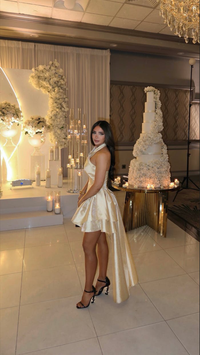 Champagne Halter Neck Flared Hip Cape Mini Dress