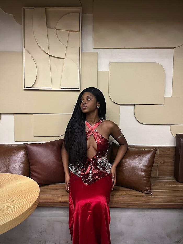 Reversible Red & Silver Halter Neck Sequin Silk Gown