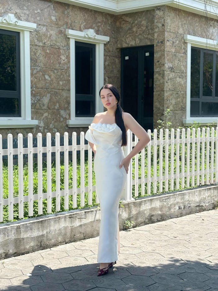 Seraphine Taffeta Bandeau Floral Embellished Maxi Dress