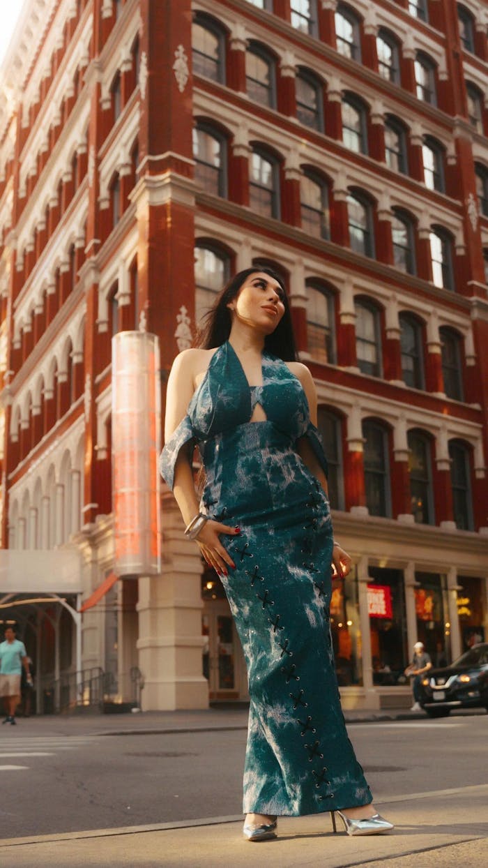 Chic Modest Cotton Denim Halter Tie-Dye Maxi Dress