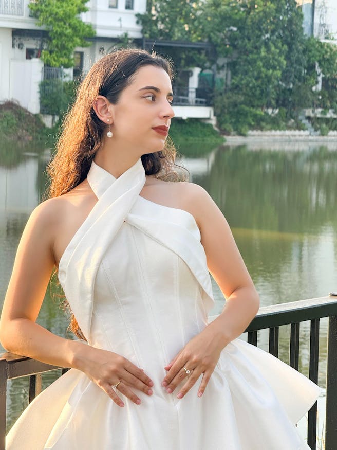 Champagne Halter Neck Flared Hip Cape Mini Dress