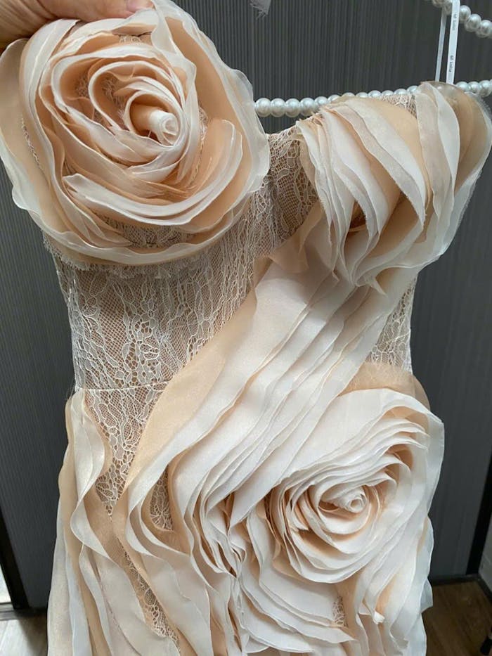 Ember Couture Dual Style Bandeau Layered 3D Roses Maxi Dress With Veil
