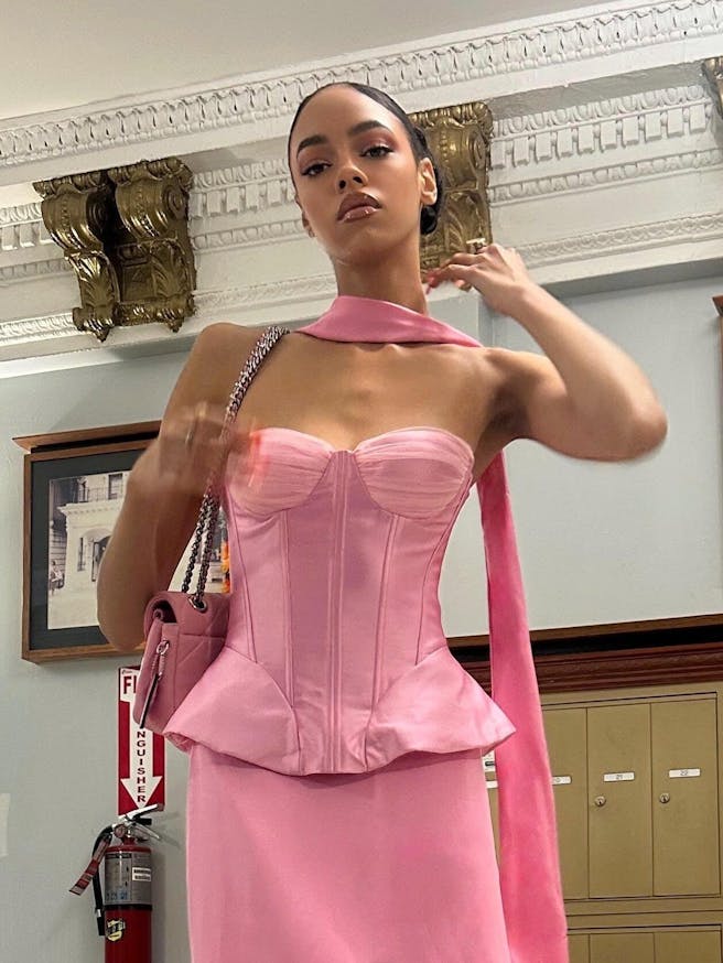 Calla Corset Peplum Maxi Dress With Neck Scarf