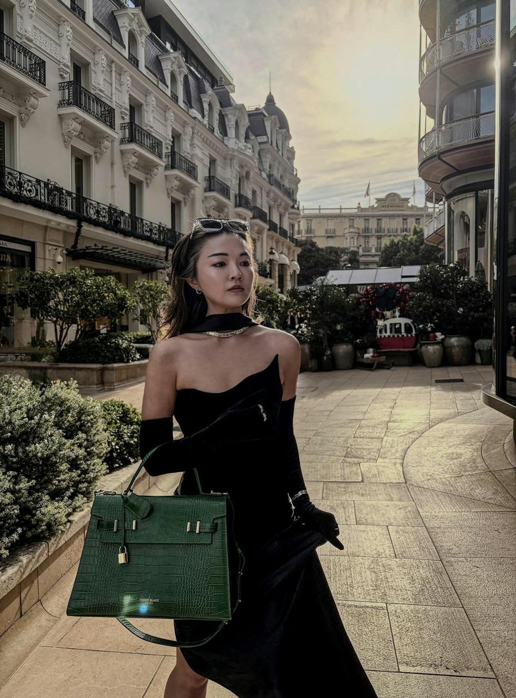 Architectural Corset Silk Velvet Gown With Scarf & Gloves