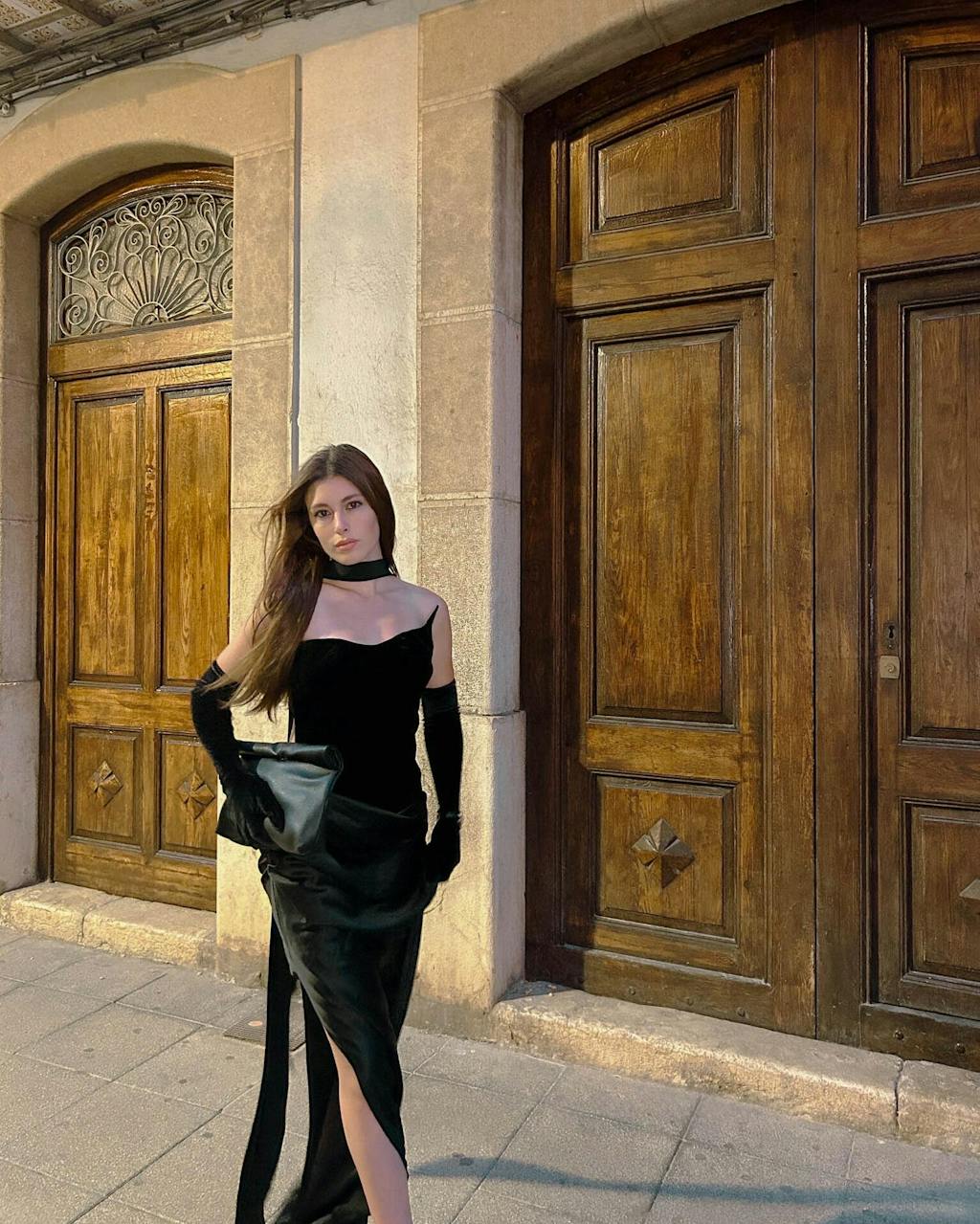 Architectural Corset Silk Velvet Gown With Scarf & Gloves