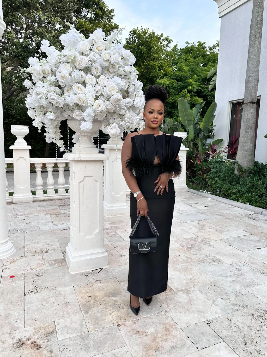 Seeshell Plume Feather & Crystal Embellished Maxi Dress With Draped Bust Cup