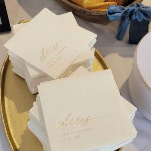 Cheers Wedding Napkins | Personalized Gold Foil Napkins