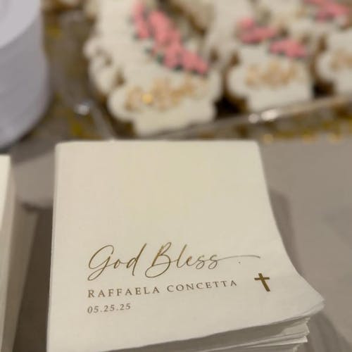 Baptism Napkins | God Bless Gold Cross | Christening Decor