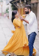 Foil printed yellow anarkali