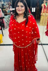 Red foil printed chiffon lehnga set