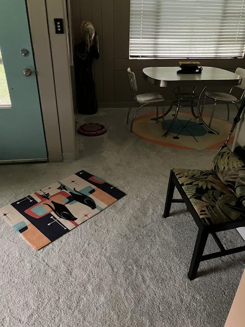 Atomic Cat Mid Century Modern Starburst Indoor-Outdoor Rug, Beige, Teal, Geometric Abstract Porch Rug, Retro Patio Rug, MCM Home Decor