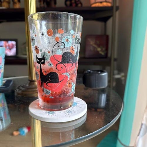 Atomic Cat Drinking Glass, Mid Century Modern Pint, Retro Barware, MCM Kitchen Glassware, Vintage Mixer Cup