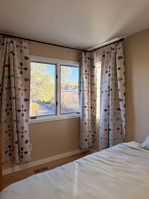 Mid Century Modern 1950s Retro Floral Window Curtains, Minimalist MCM Cream, Olive, Mustard, Brown Curtain Panel Drapes