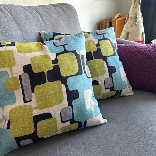 MCM Geometric Abstract Pillow Cover, Retro Mid Century Modern Teal & Lime Green Sofa Accent