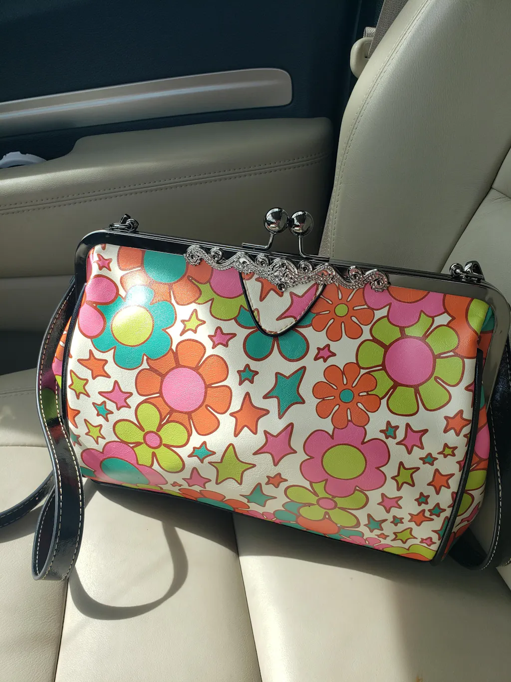 Retro 70s Flower Power Handbag, Mid Century Modern Groovy Starburst Purse, Mod Kitsch Shoulder Bag