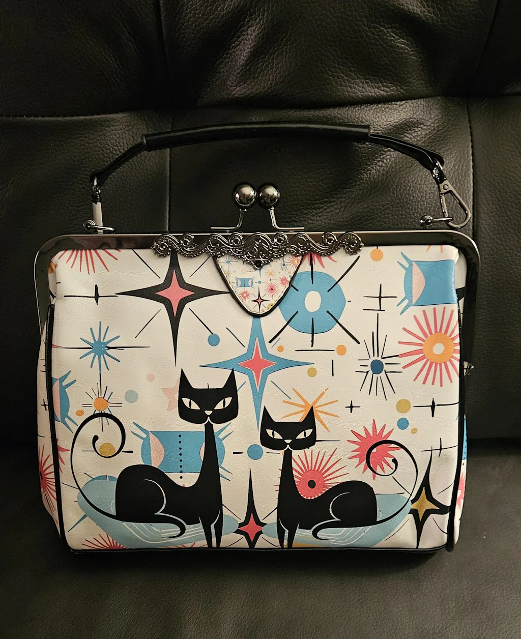Atomic Cat Kiss Lock Purse, Retro MCM Starburst Crossbody