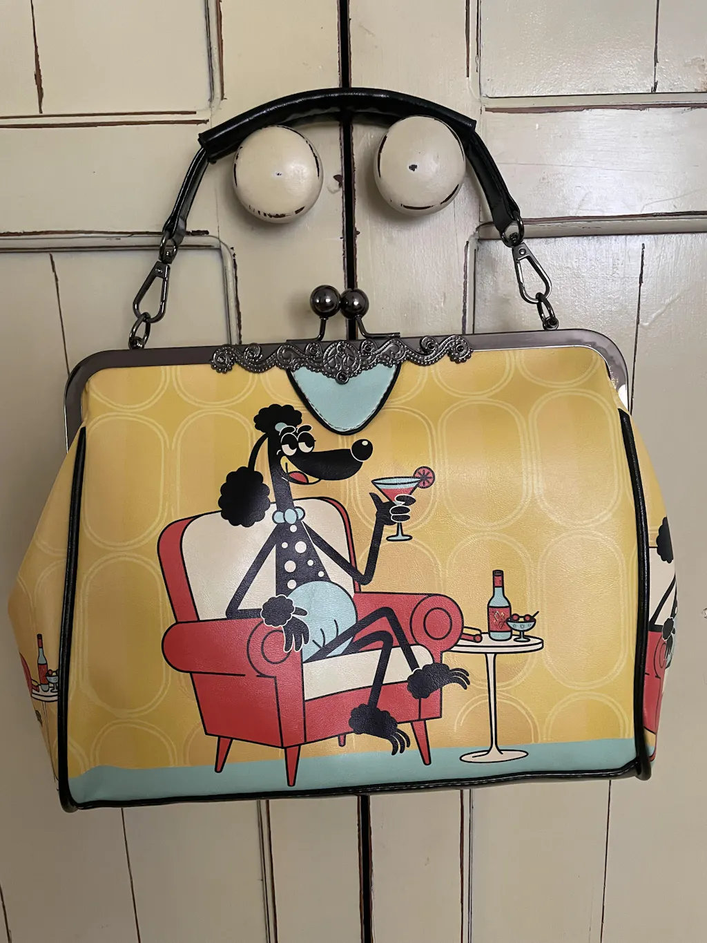 1950s Anthropomorphic Poodle Kitsch Cocktail Hour Kiss Lock Handbag