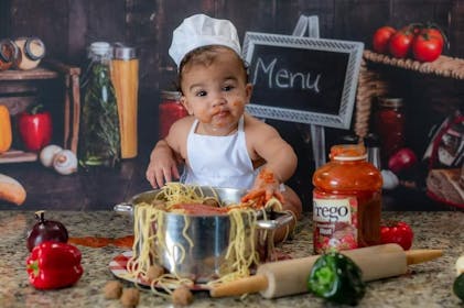 Kate Cake Smash Wood Kitchen Backdrop+Baby Outfit Chef Hat Apron