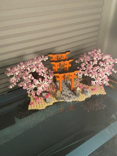Romantic Japanese Torii Gates Cherry Blossom Trees Building Sets