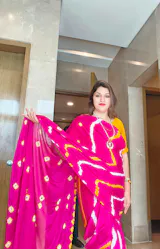 KcPc New Jaipuri Traditional Chinon  Bandhani Saree Rani  SUL
