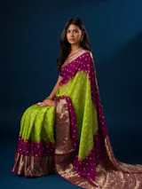 New Viscos Silk Bandhani Saree With Zari Border kcpc sam Parrot Purple  RBW