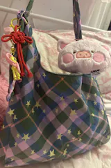 Green Star Plaid Nylon Shoulder Bag