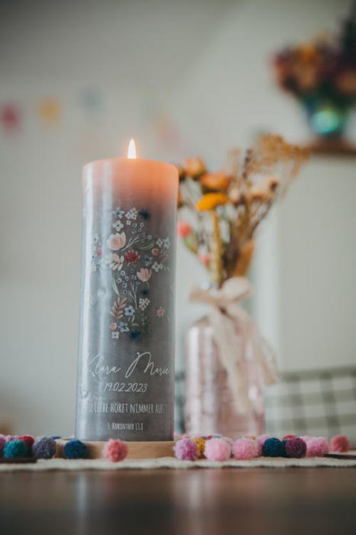 Taufkerze Blumen Kreuz - Hannah