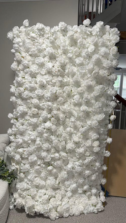 Lightning Deals: Flower Wall 3D White Rose Fabric Rolling Up Curtain Floral Backdrop Wedding Party Proposal Event Decor
