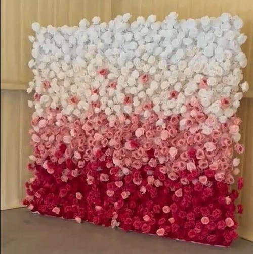 Flower Wall 5D Gradient Rose Red Fabric Rolling Up Curtain Floral Backdrop Wedding Party Proposal Decor