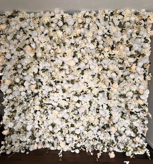 Flower Wall 5D White & Champagne Fabric Artificial Floral Wall Wedding Backdrop