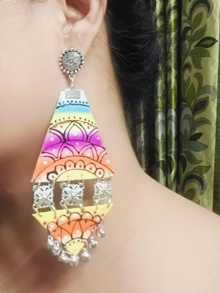 Maa Durga face Painted Multicolor Drop Earring buying For Women