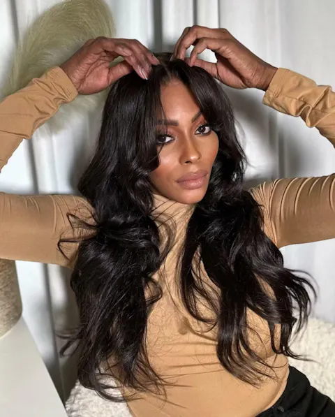 【Deal】Layered Wig With Curtain Bangs Body Wave Ready To Go Glueless 6×5 HD Lace Wig