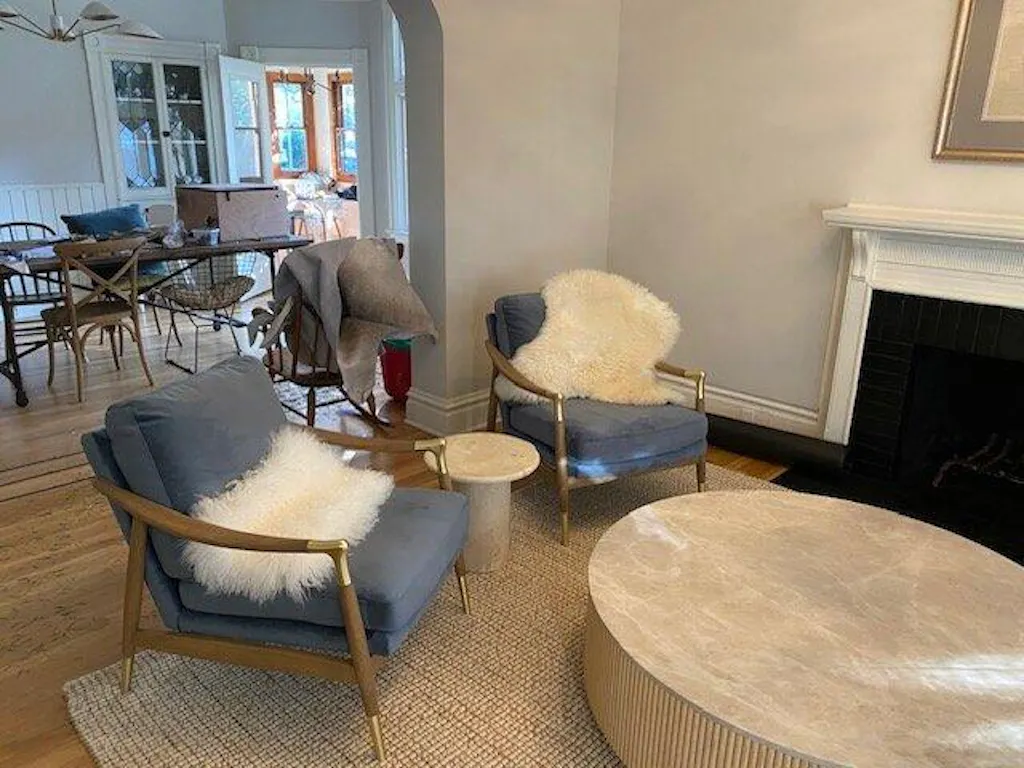 Mulholland Oak Wood & Stone Round Coffee Table