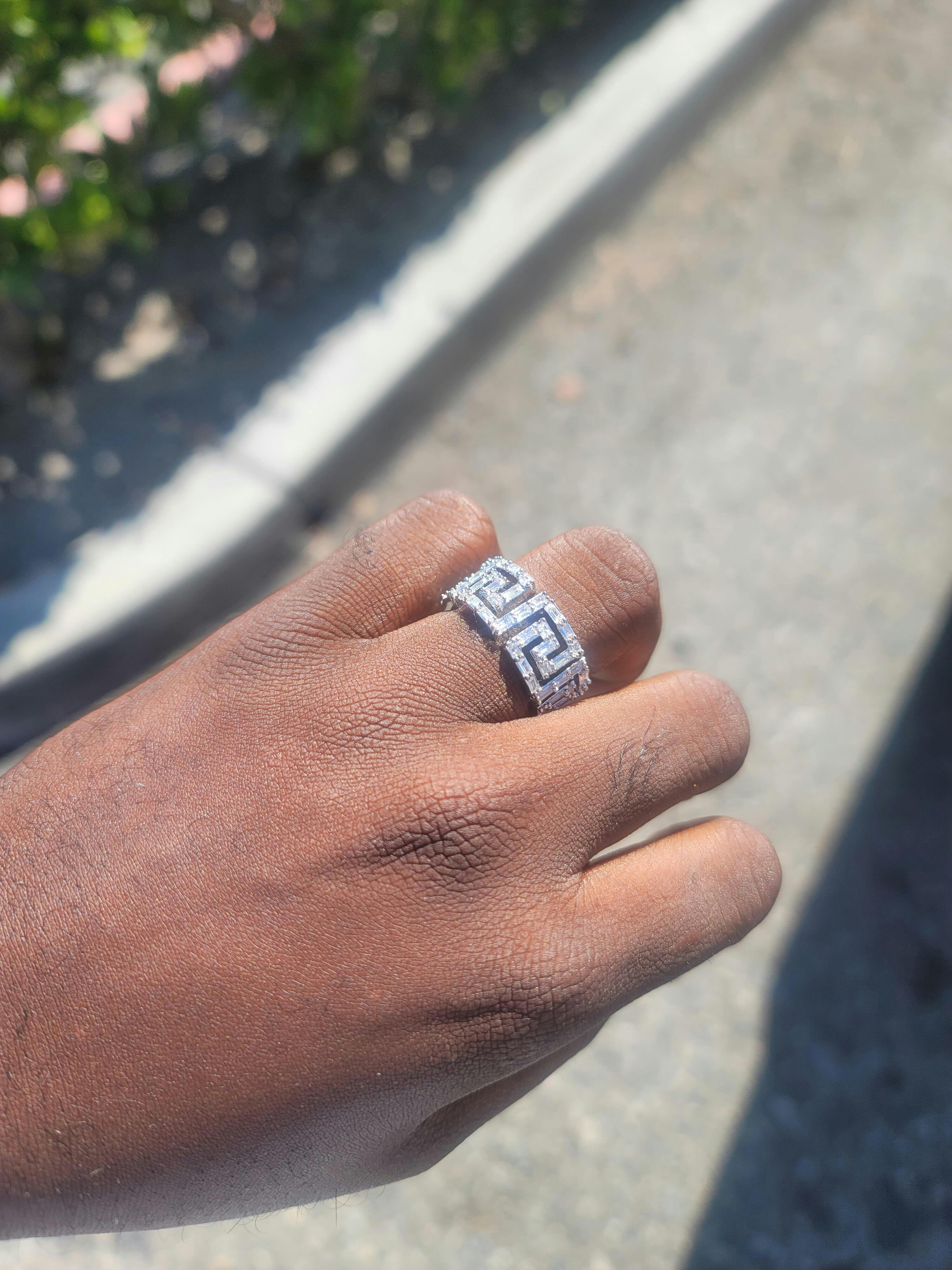 【King Ice】ICED GREEK KEY リング 2色 Iced Greek Key Ring | Hip Hop Rings | King Ice