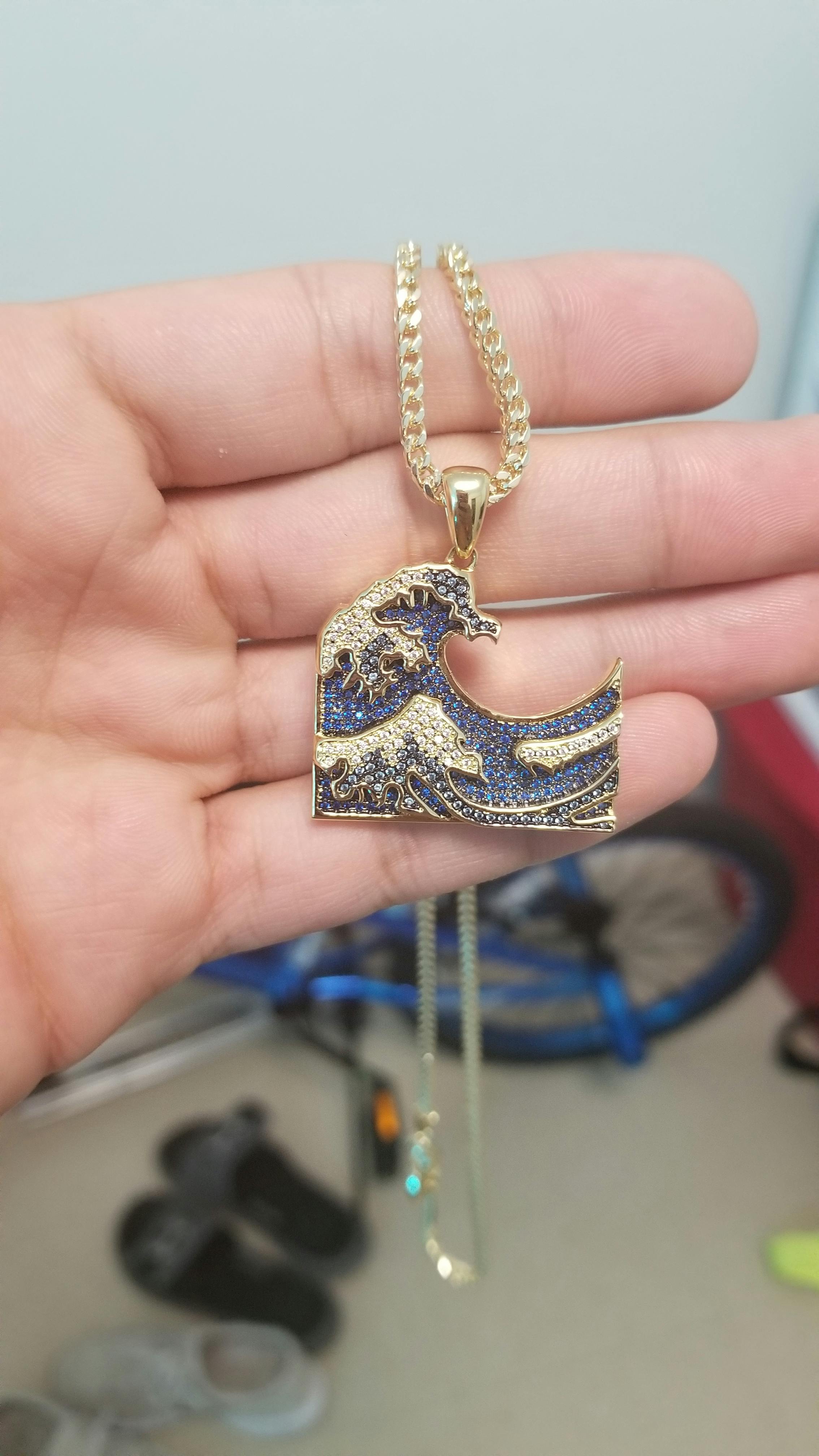 【King Ice】The Great Wave タグ ネックレス Great Wave Dog Tag Necklace | Hip Hop Pendants | King Ice
