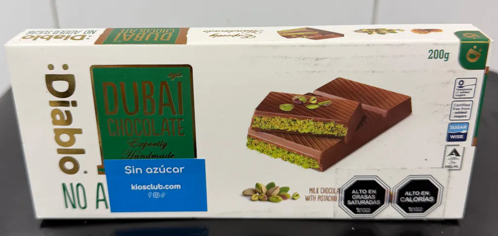 Chocolate Dubai sin Azúcar :Diablo 200 g