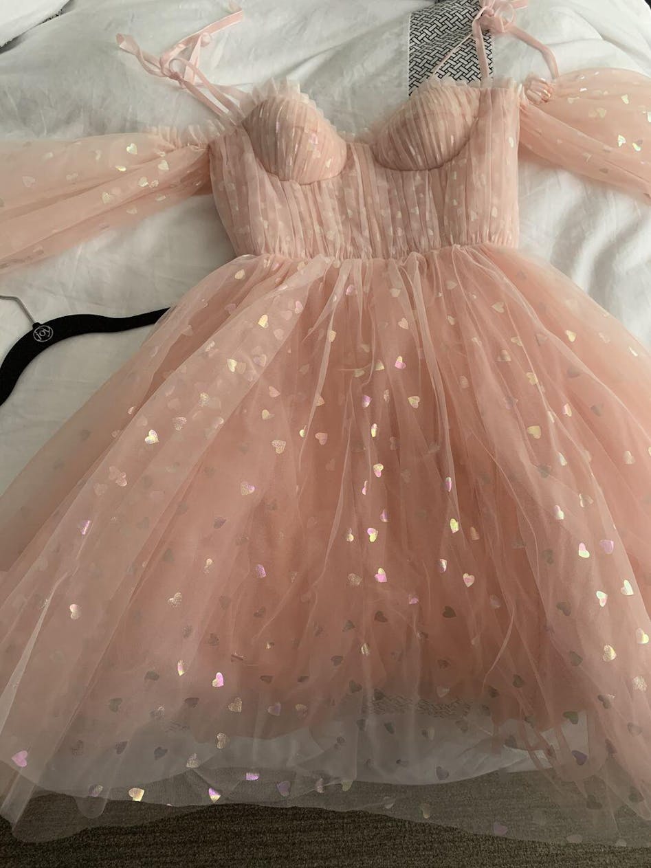 Corset Glitter Hearts Above Knee Length Tulle Dress