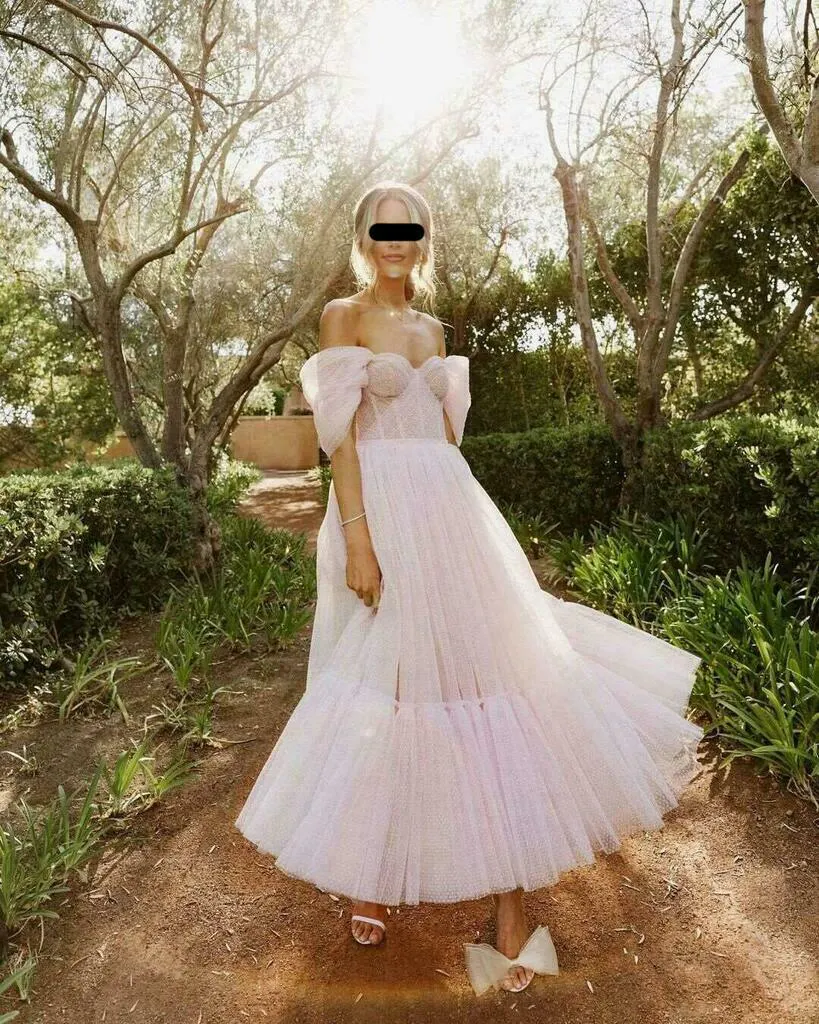 A-Line Strapless Sleeveless Tea-Length Tulle Homecoming Dresses main image 0