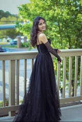 Keily Black A-line Spaghetti Straps Glitter Tulle Prom Dress with Slit