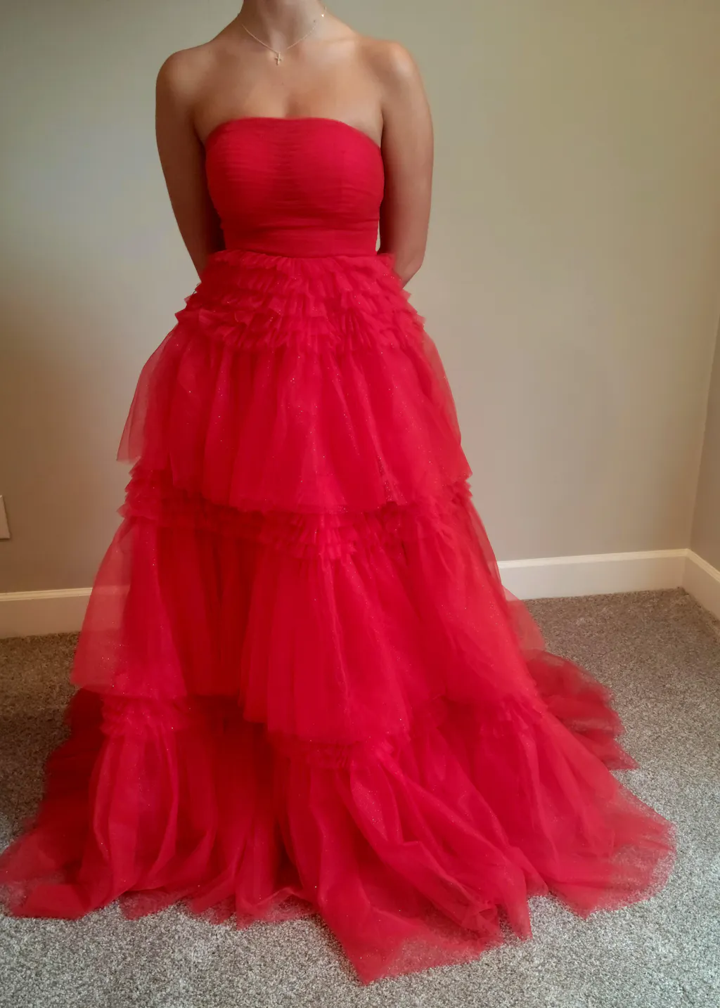 Light Champagne A-Line Tiered Ruffles Long Party Dress Ball Gown,DP1813