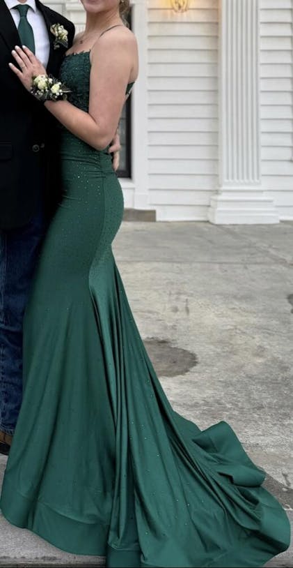 Dark Green Satin Spaghetti Straps Prom Dresses MP629