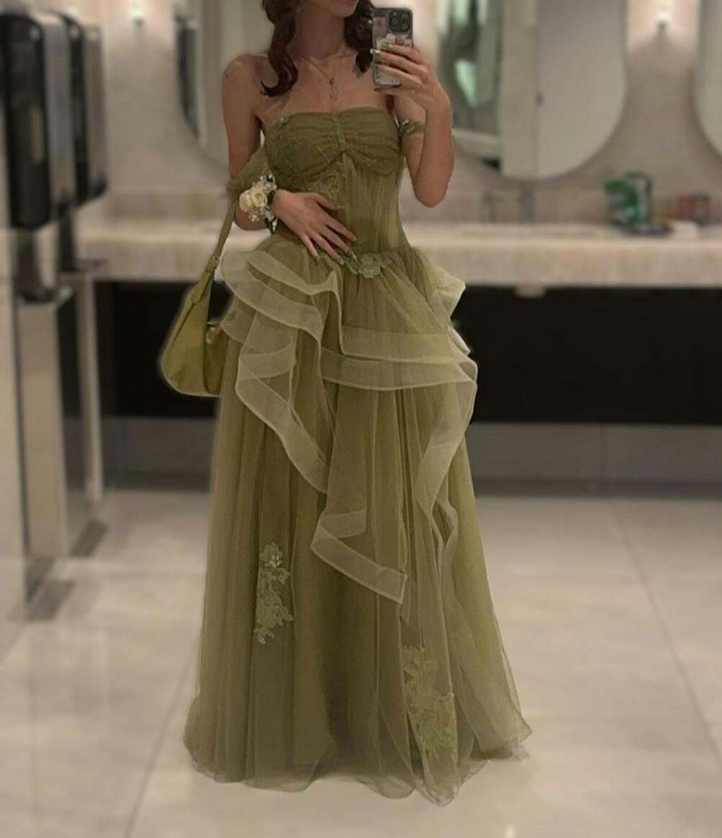 Nellie | Elegant Green Tulle Lace Long Prom Dress