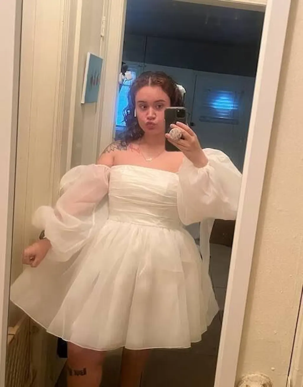 Ronnie | A-Line Puff Long Sleeves Short Wedding Dresses With Bows