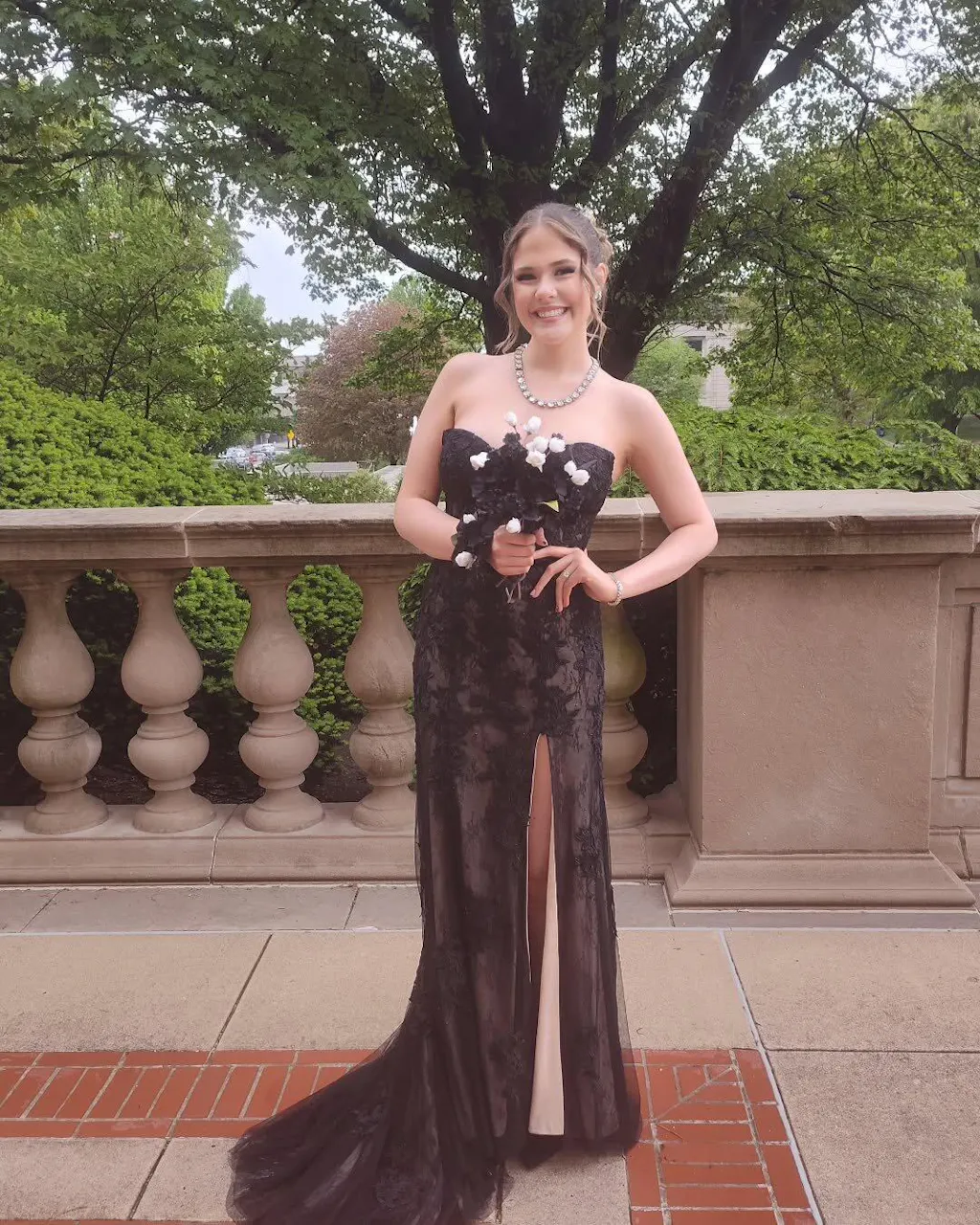 Short Sleeve Lace Mermaid Prom Dress with Slit