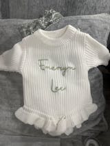 Chunky knit frill leg newborn announcement romper